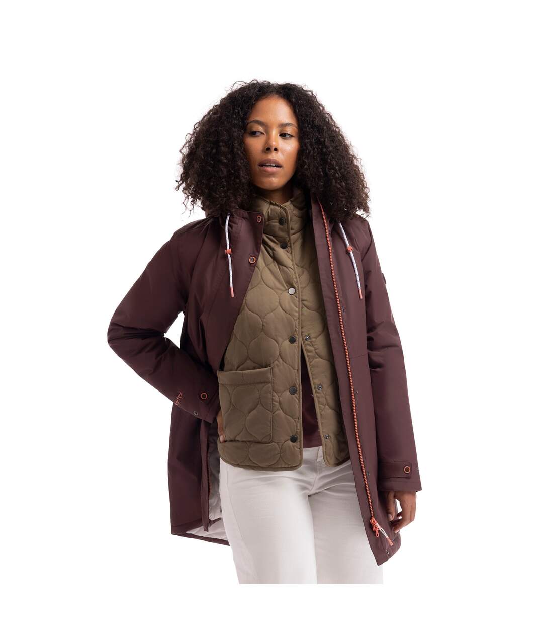 Doudoune Imperméable Unie À Capuche Ajustable Melissa Femme Beige Marron Trespass-4