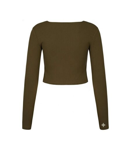T-shirt Court Manches Longues Femme Vert Kaki Guess