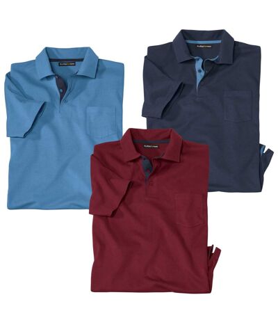 Pack of 3 Men's Casual Polo Shirts - Navy Blue Burgundy