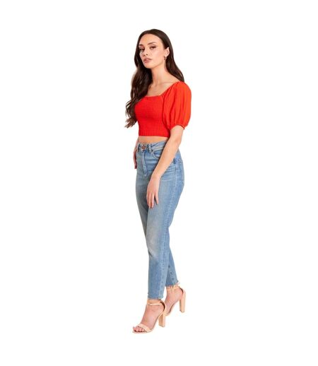 Womens/ladies Balloon Sleeve Crop Top Red Be You