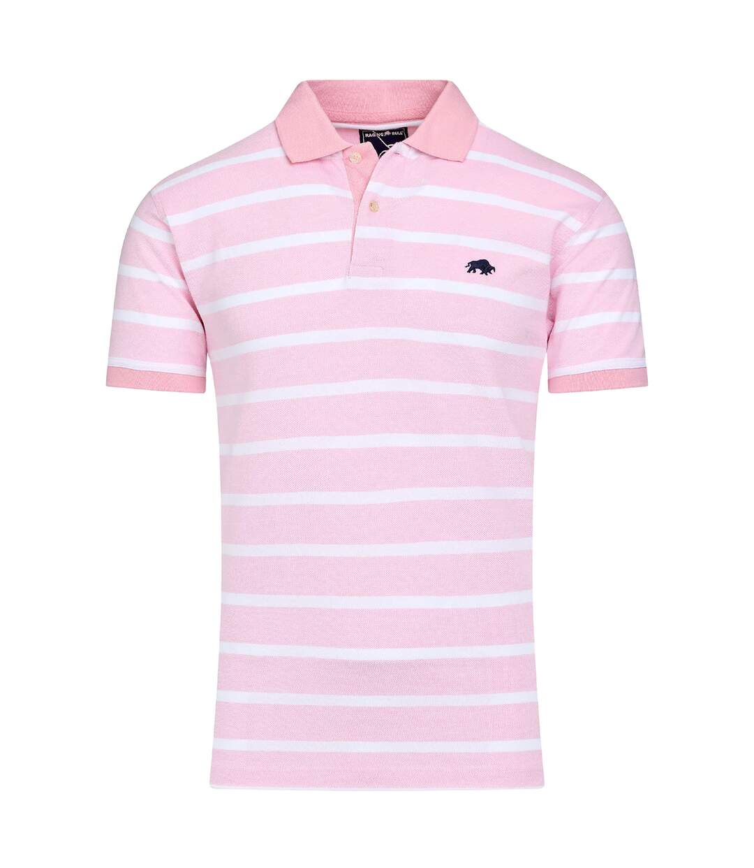 Mens Stripe Birdseye Pique Short-sleeved Polo Shirt Pink Raging Bull-2