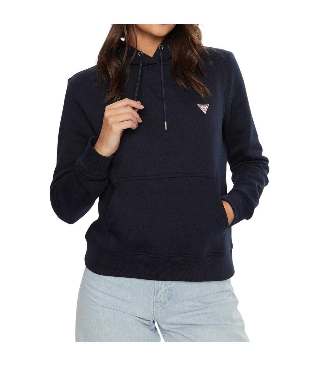 Sweat À Capuche Motif/style Logo Femme Bleu Marine Guess-1