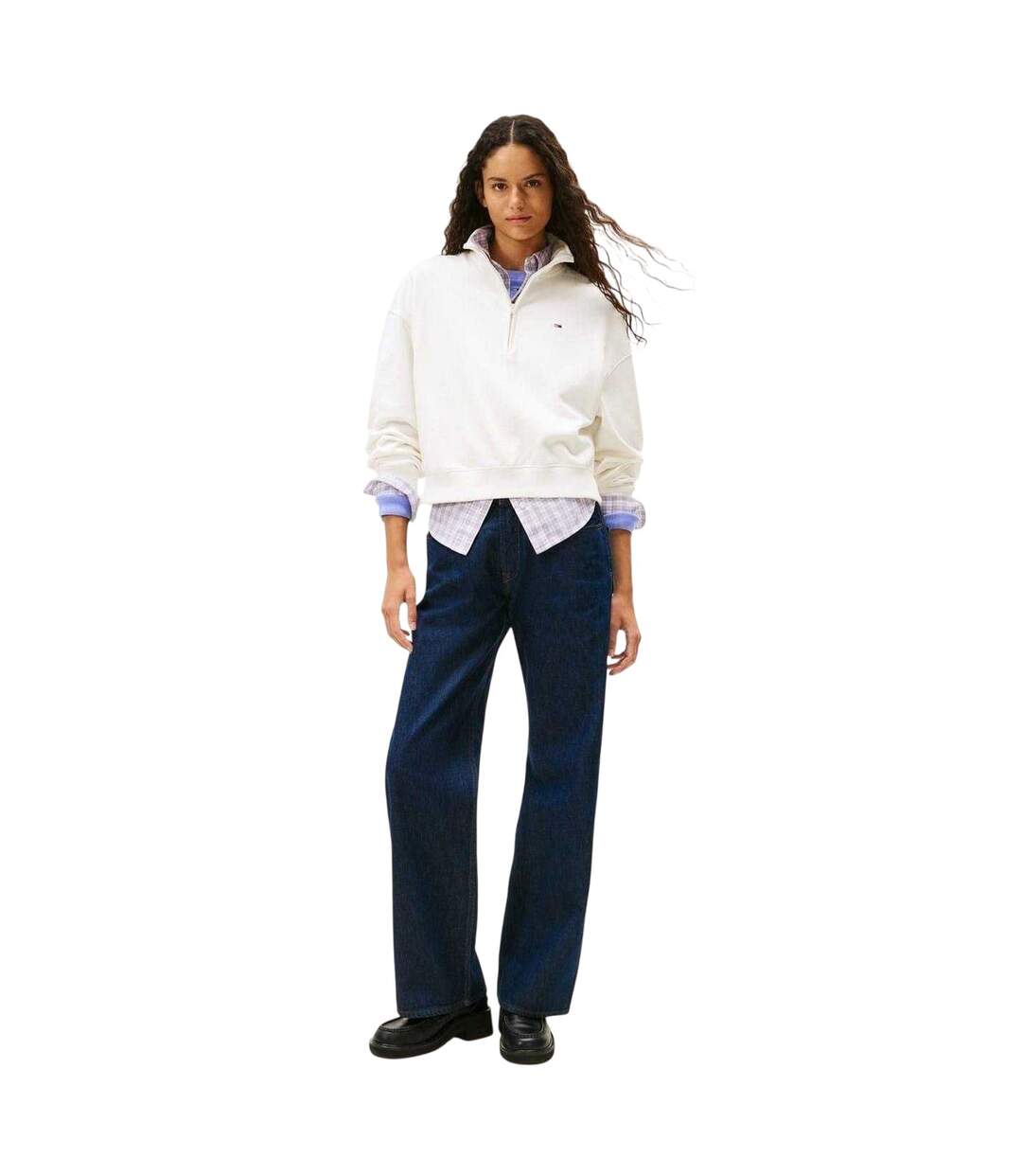 Womens/ladies Zip Neck Sweatshirt Ecru Tommy Jeans-4