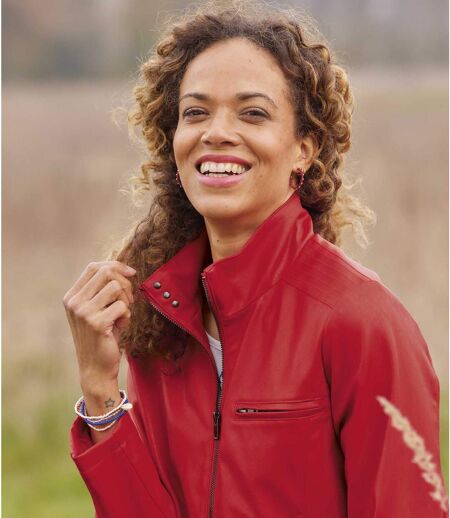 Women's Red Faux-Leather Jacket  