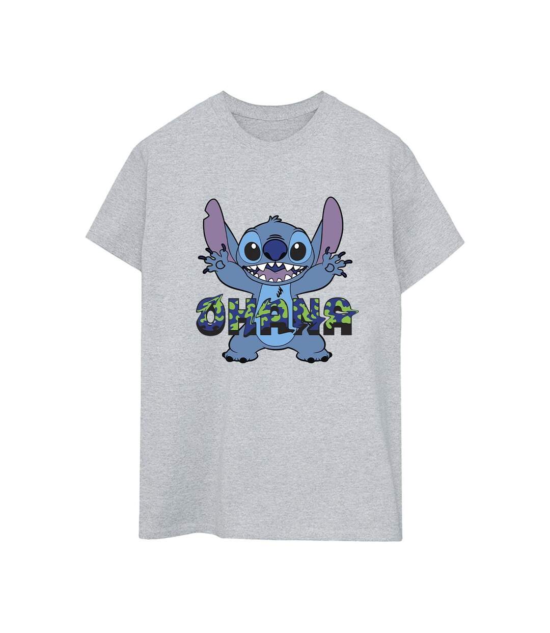 Disney Womens/Ladies Lilo And Stitch Ohana Blue Glitch Cotton Boyfriend T-Shirt (Gris sportif) - UTBI30267-1