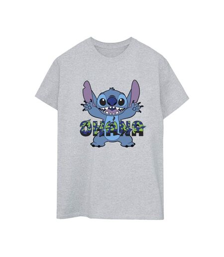 Disney Womens/Ladies Lilo And Stitch Ohana Blue Glitch Cotton Boyfriend T-Shirt (Gris sportif) - UTBI30267