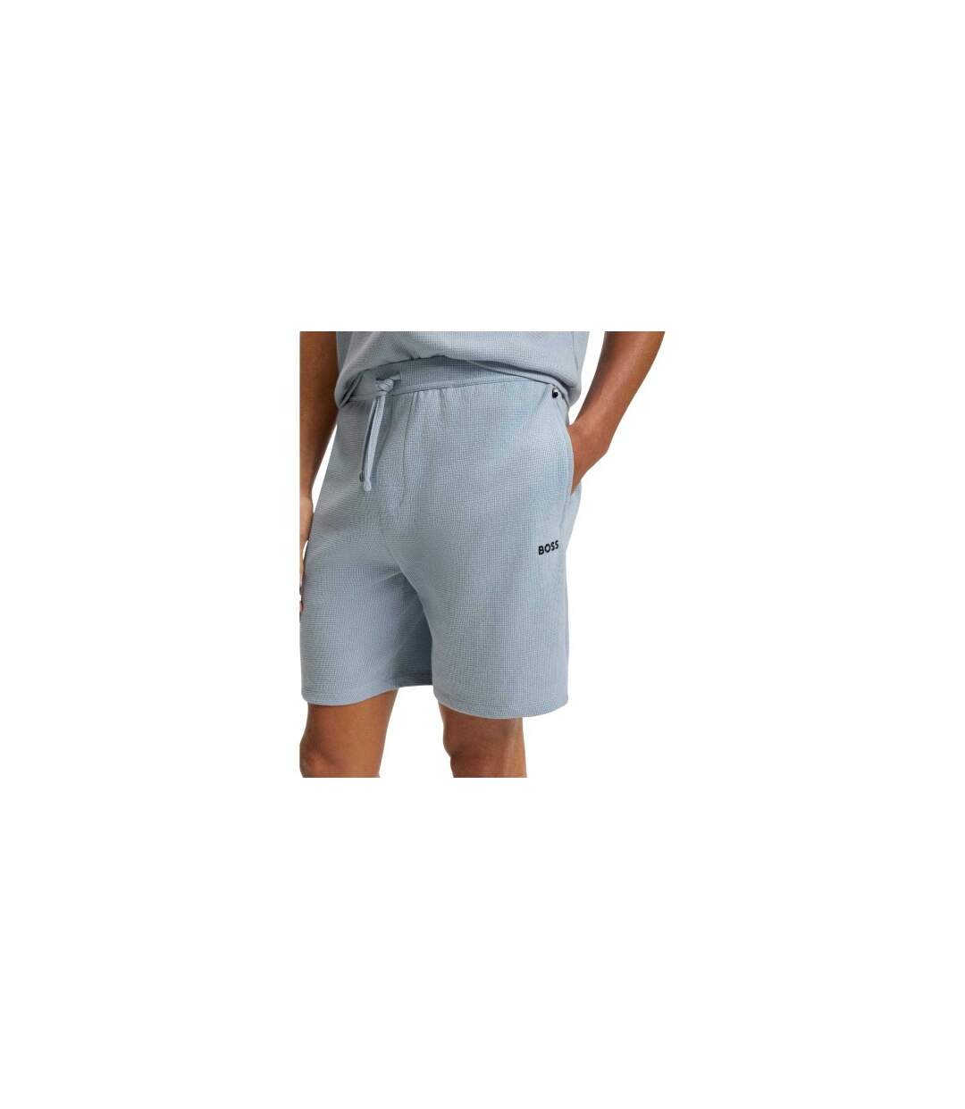 Mens Waffle Pyjama Shorts Blue Boss-1
