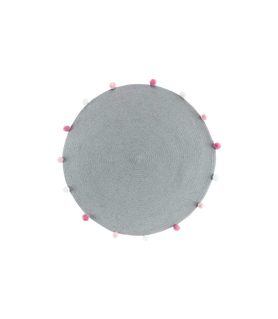 Tapis Rond Enfant Pompomparty 90cm Gris-1