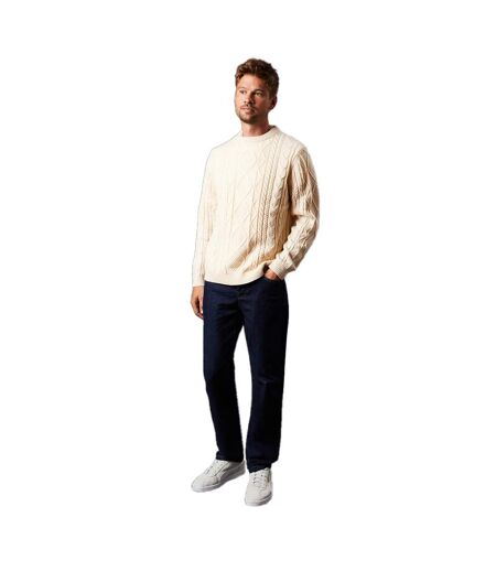 Mens Cable Knit Crew Neck Jumper Off White Burton