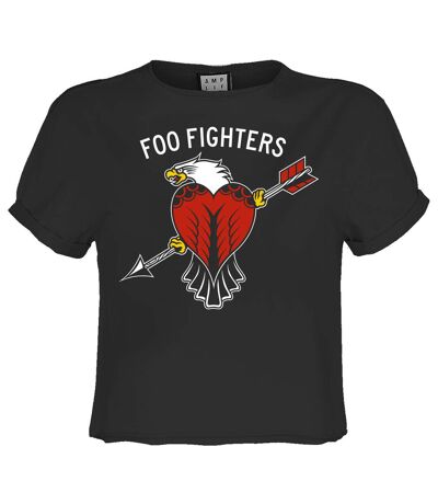 Womens/ladies Eagle Tattoo Foo Fighters Crop Top Charcoal Amplified