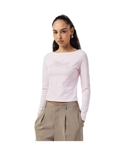T-shirt Manches Longues Motif/style Strass Femme Rose Pastel Hugo