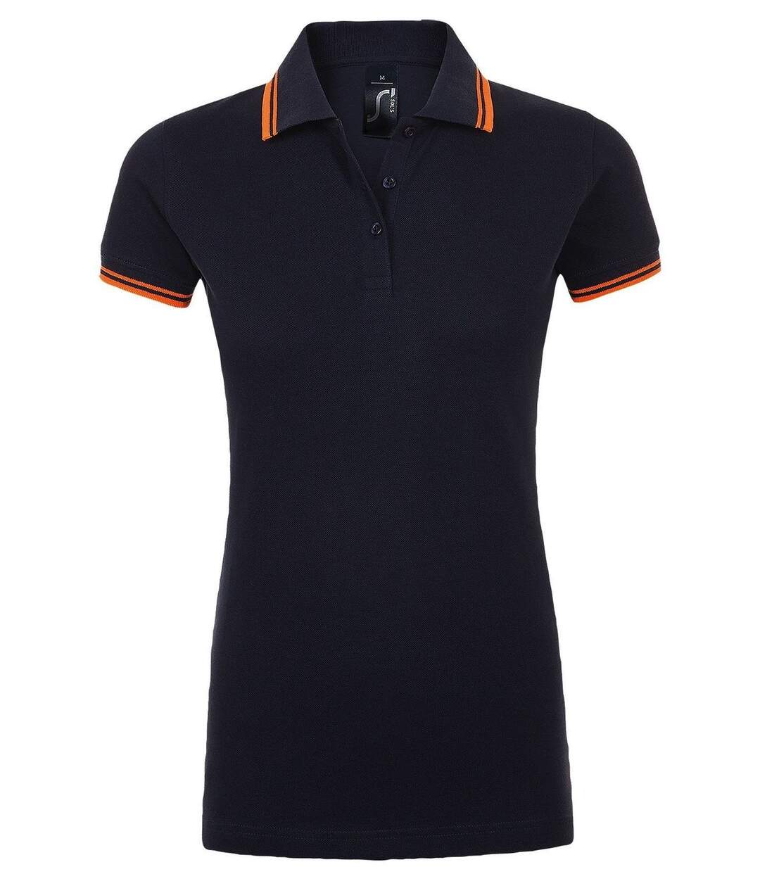 Polo femme - 00578 - bleu marine et orange fluo