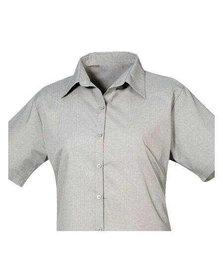 Womens/ladies Poplin Short-sleeved Blouse Silver Premier