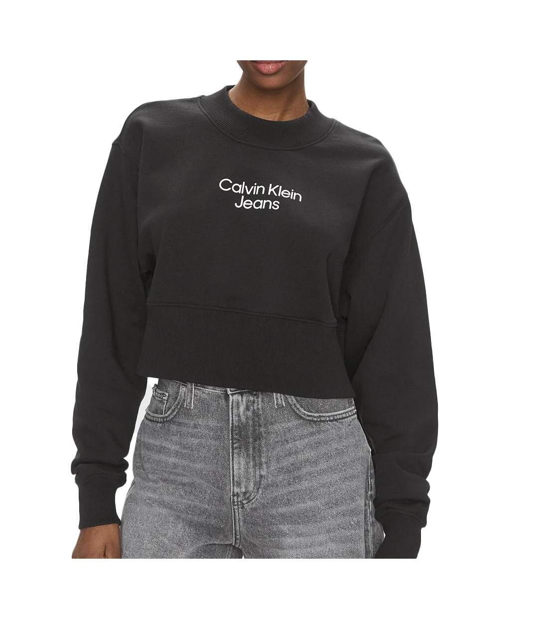 Sweat Noir Femme Calvin Klein Jeans Stacked Institutiona - M-1