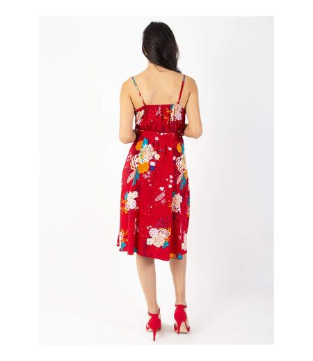 Robe courte chic fines bretelles cache cœur TESSA fleurie rouge Coton Du Monde