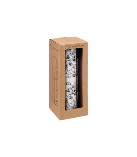 Lot de 4 Mugs sur Rack White Floral 24cl Blanc