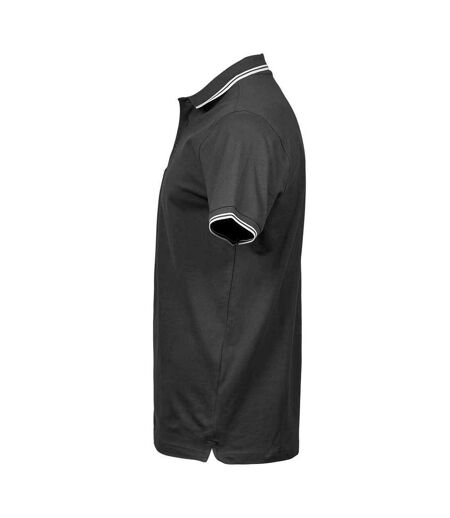 Tee Jays Mens Tipped Stretch Polo Shirt (Dark Grey/White)