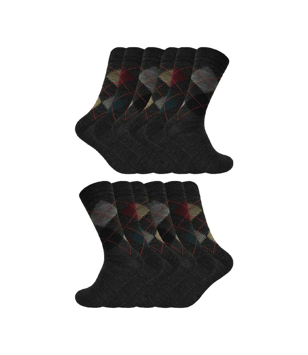 Lot de 12 paires de chaussettes Argyle en laine d'agneau pour hommes-1