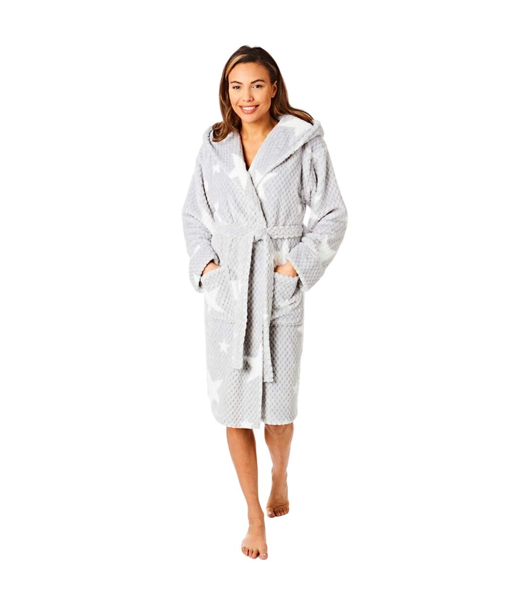 Womens/ladies star print dressing gown grey Generic