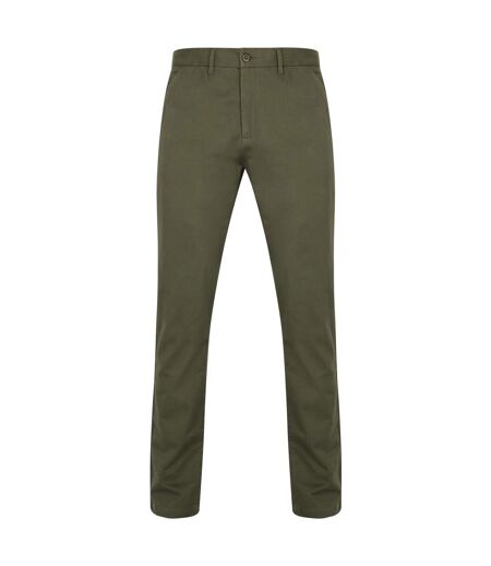 Front Row Mens Cotton Rich Stretch Chino Trousers (Stone)