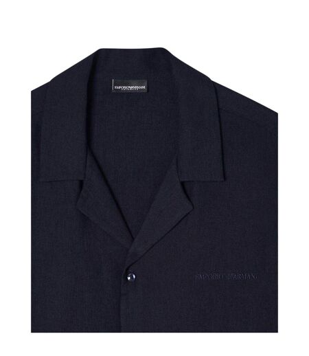 Mens Linen Blend Relaxed Fit Beach Shirt Blue Emporio Armani EA7
