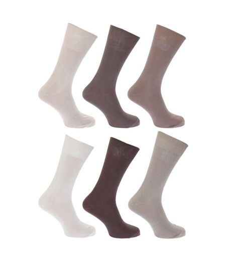 FLOSO Mens Plain 100% Cotton Socks (Pack Of 6) (Shades of Brown) - UTMB183