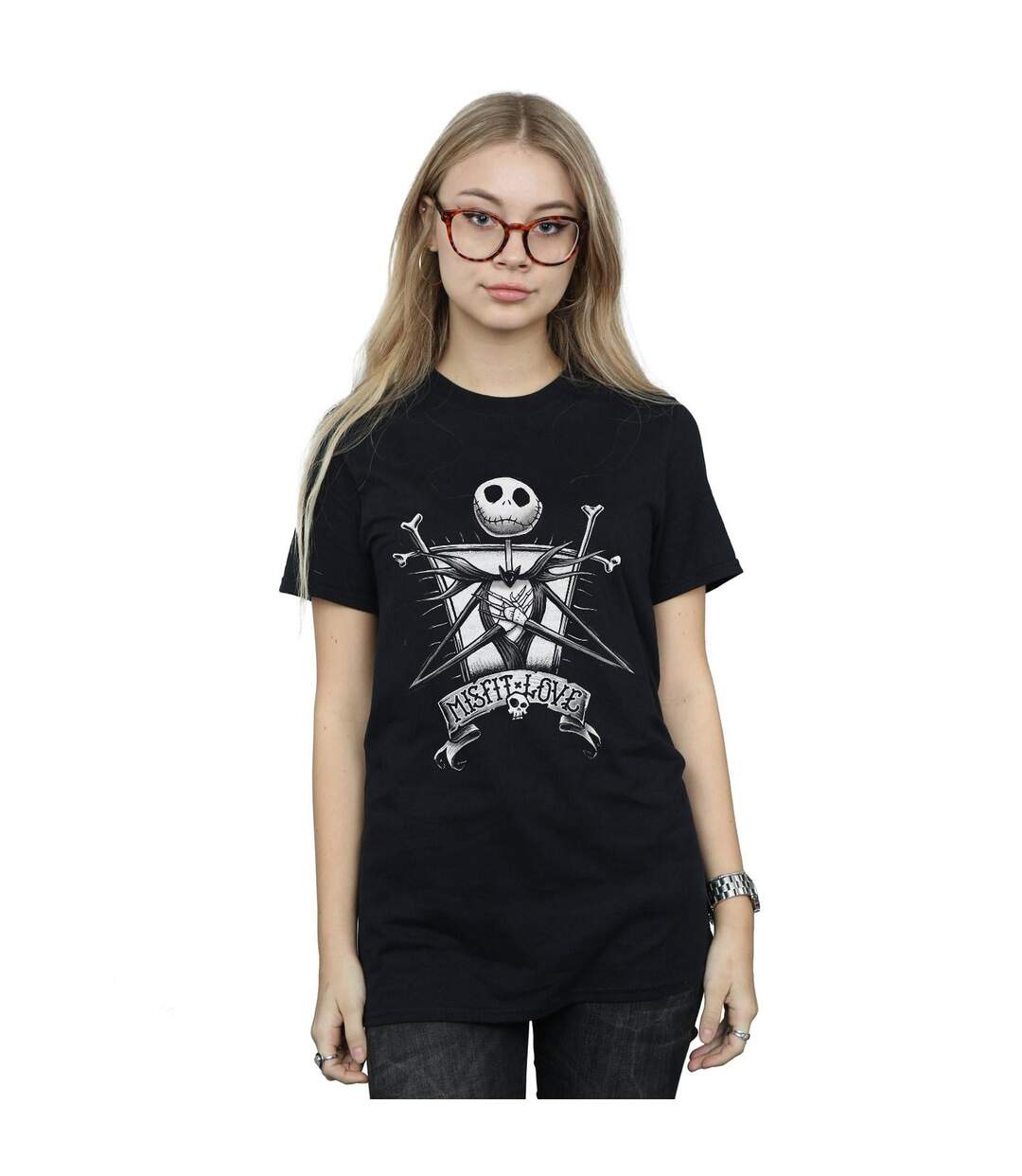 Disney Womens/Ladies Nightmare Before Christmas Misfit Love Cotton Boyfriend T-Shirt (Noir) - UTBI41438-2