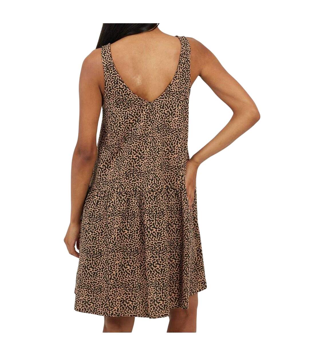 Womens/ladies Tiered V Neck Sleeveless Mini Dress Taupe Black Brave Soul-3