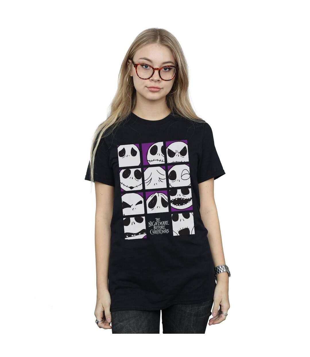 Disney Womens/Ladies Nightmare Before Christmas Many Faces Of Jack Squares Coton Boyfriend T-Shirt (Noir) - UTBI41526-2