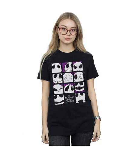 Disney Womens/Ladies Nightmare Before Christmas Many Faces Of Jack Squares Coton Boyfriend T-Shirt (Noir) - UTBI41526