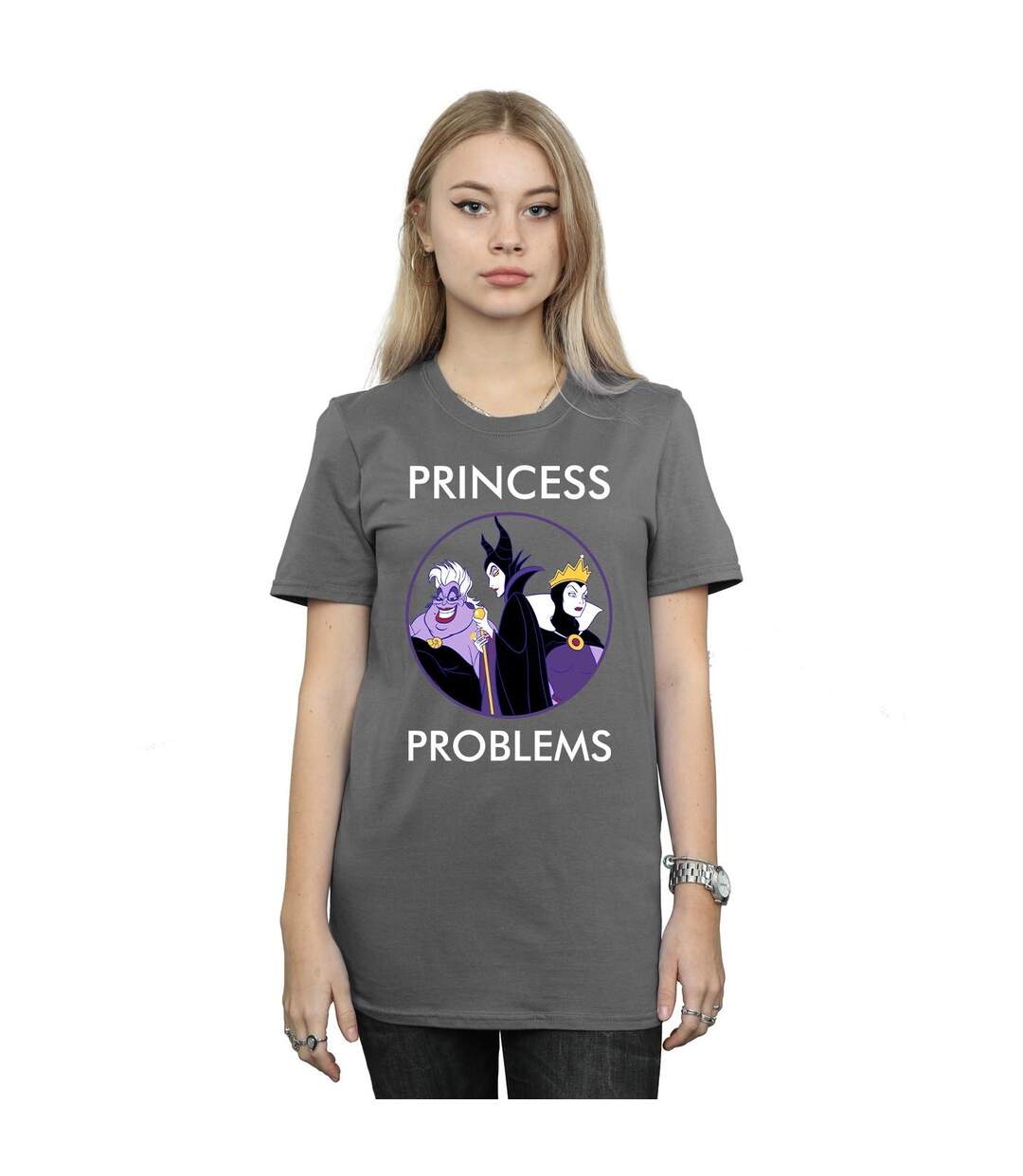 Disney Femme/Ladies Villains Princess Headaches Coton Boyfriend T-Shirt (Charbon de bois) - UTBI47938-2
