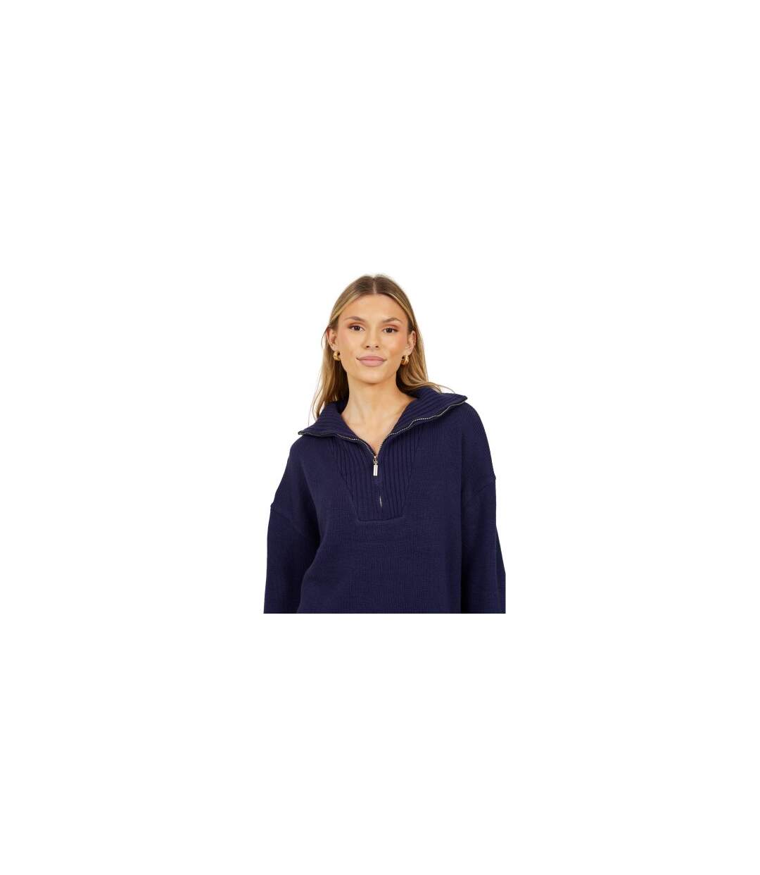 Womens/ladies Fashion Zip Drop Shoulder Jumper Navy Brave Soul-1