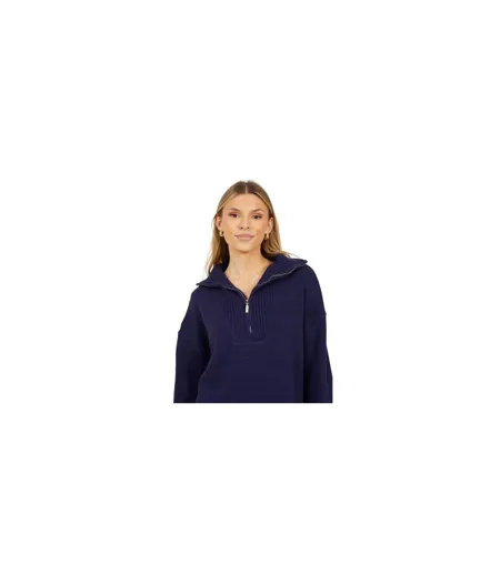 Womens/ladies Fashion Zip Drop Shoulder Jumper Navy Brave Soul