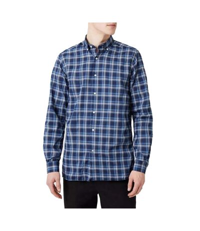Maine Mens Classic Double Checked Long-Sleeved Shirt (Blue)