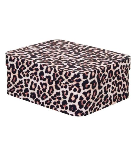 Lot de 4 Boîtes Déco Léopard Polybox 39cm Marron