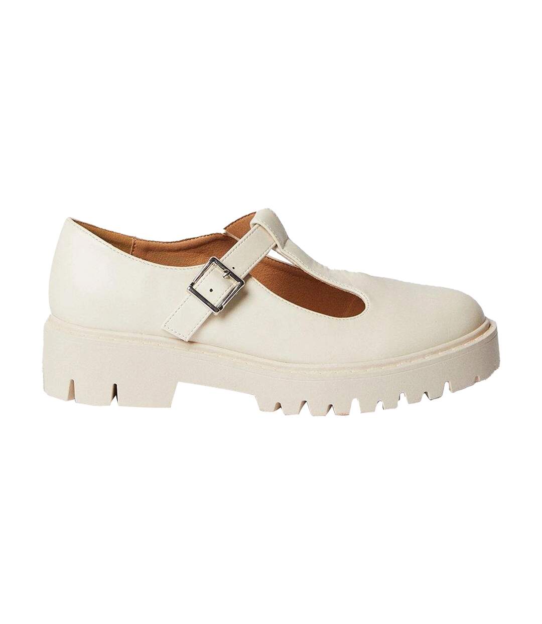 Womens/ladies Naevias T-bar Chunky Heel Mary Janes Beige Faith-3