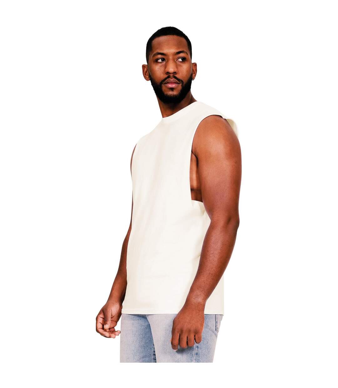 Mens core ringspun cotton raw edge tall tank top ecru Casual Classics