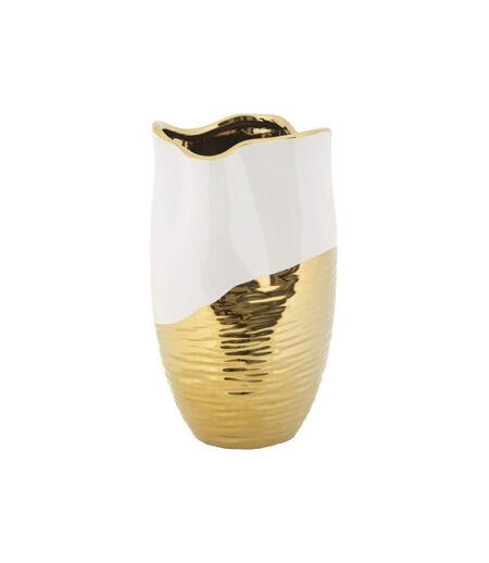 Vase Design en Céramique Lux 35cm Blanc & Or