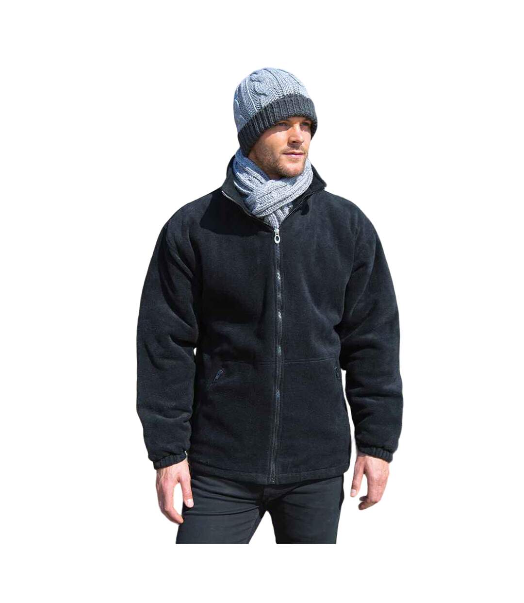 Mens quilted polartherm winter fleece jacket black Result Core