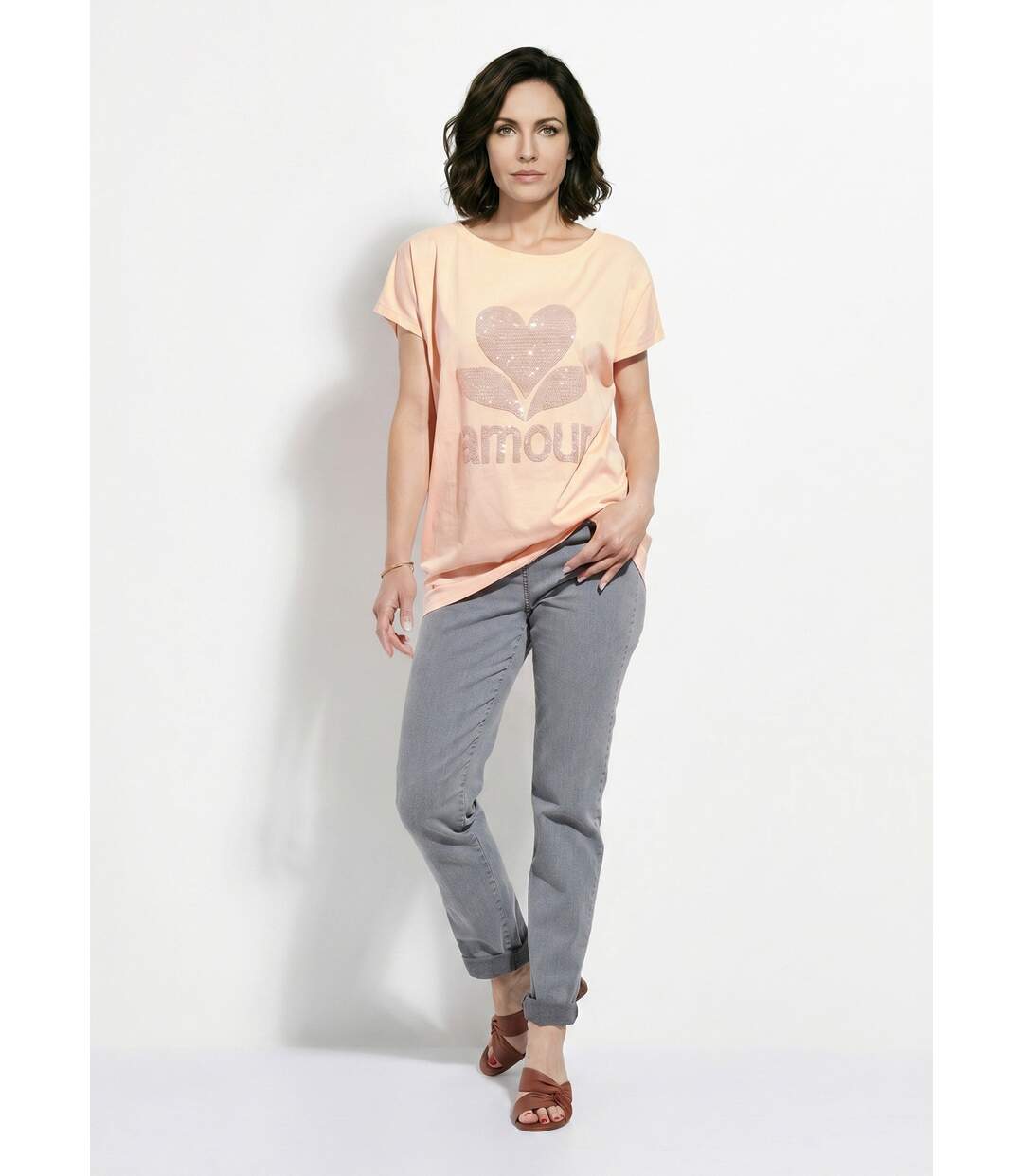 T-shirt col rond motif pailleté Amour-3