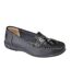 Boulevard Womens/Ladies Wide Fitting Reptile Print Tassle Shoes (Black) - UTDF1459
