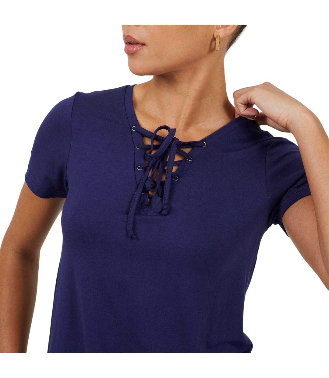 Womens/ladies Plain Lace Up T-shirt Navy Brave Soul-4