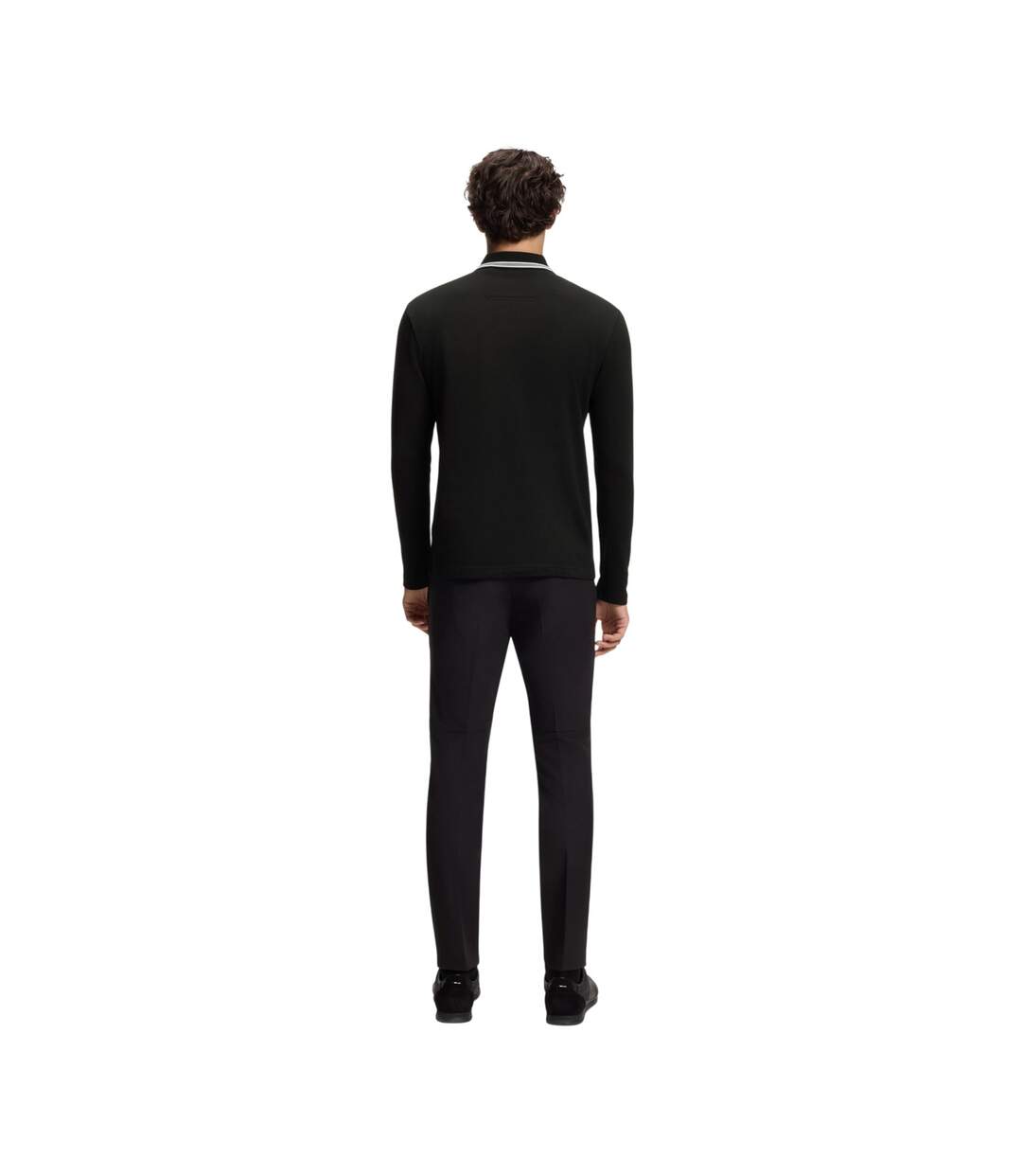 Mens Plisy Long-sleeved Polo Shirt Black Boss-3