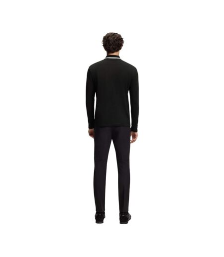 Mens Plisy Long-sleeved Polo Shirt Black Boss