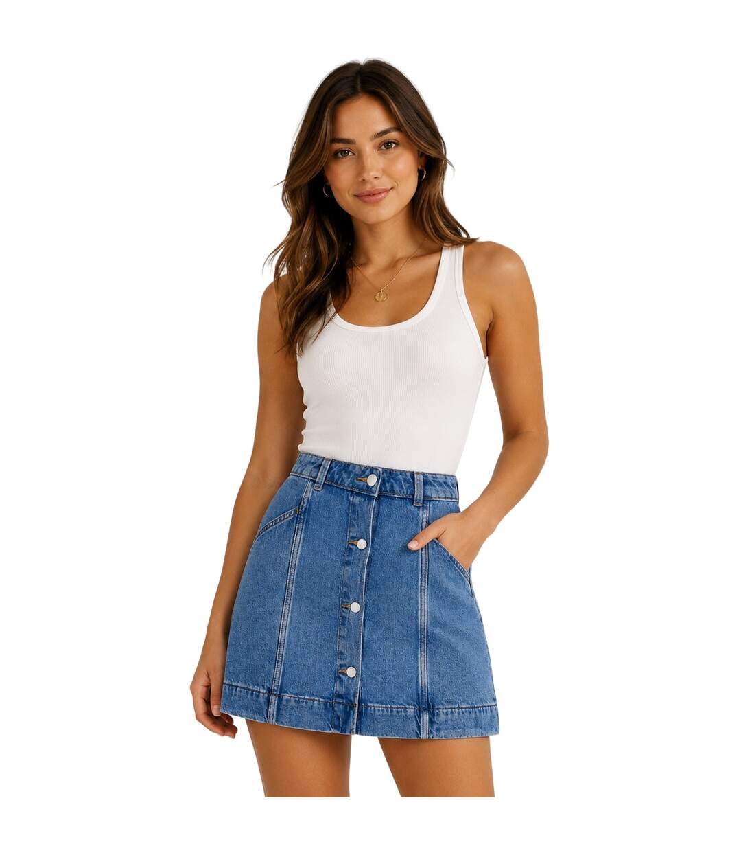 Womens/ladies Refibra Minimalist Denim Mini Skirt Mid Blue Timberland-4
