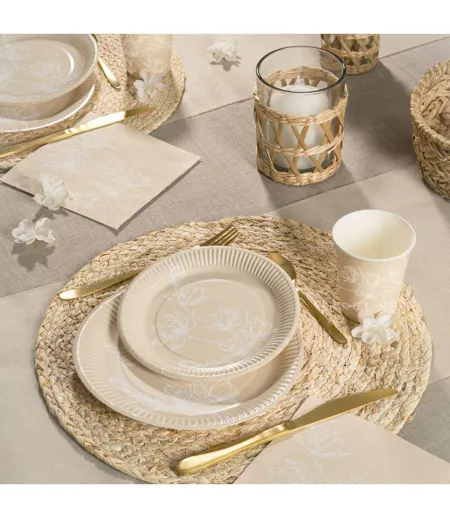 Lot de 10 Assiettes en Carton Cerisier 23cm Lin
