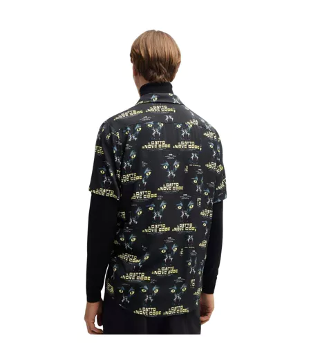 Chemise Années 70 Style Imprimé Graphique Ellino Homme Noir Hugo