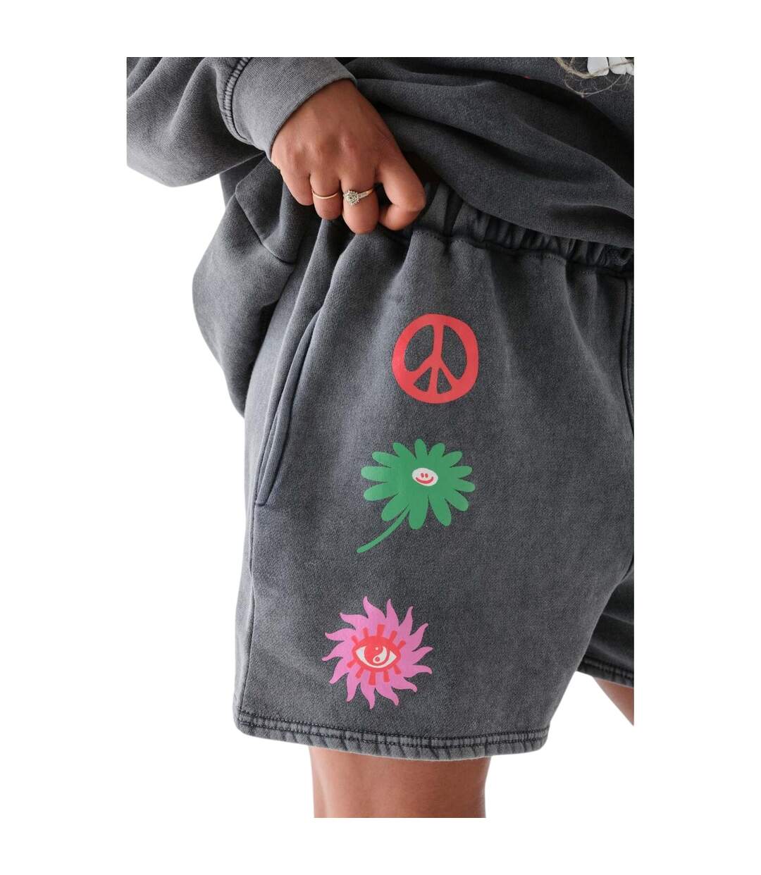 Womens/ladies Puff Print Sweat Shorts Grey Daisy Street-4