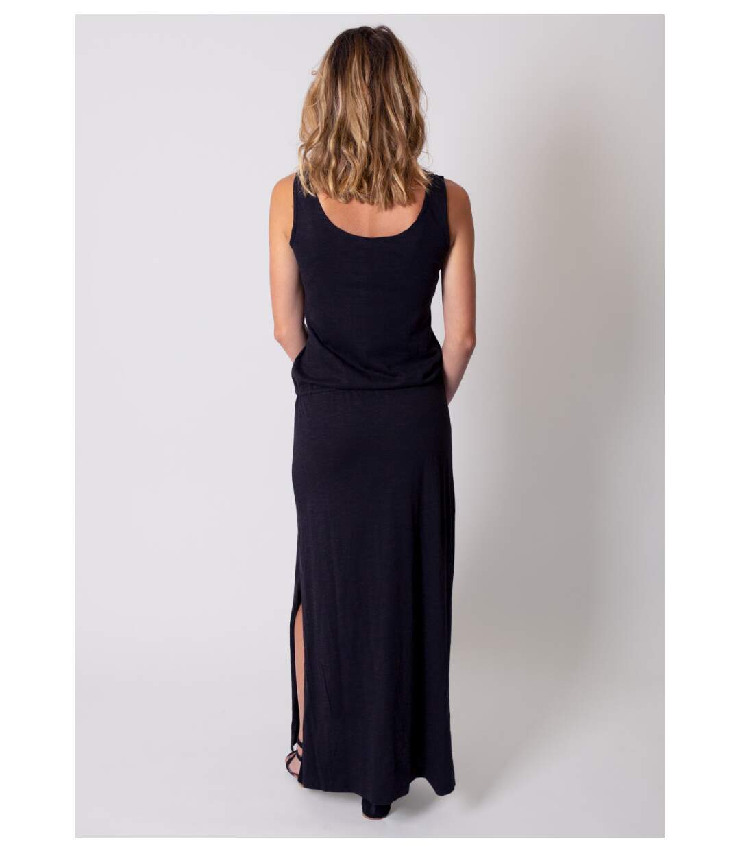 Robe longue en coton sans manches NADINE noire Coton Du Monde