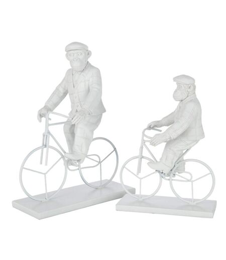Statuette Déco Singe Vélo 33cm Blanc